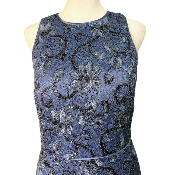 Vince Camuto Blue Sequin Lace Sleeveless Sheath Dress Size 4 - Picture 2 of 10